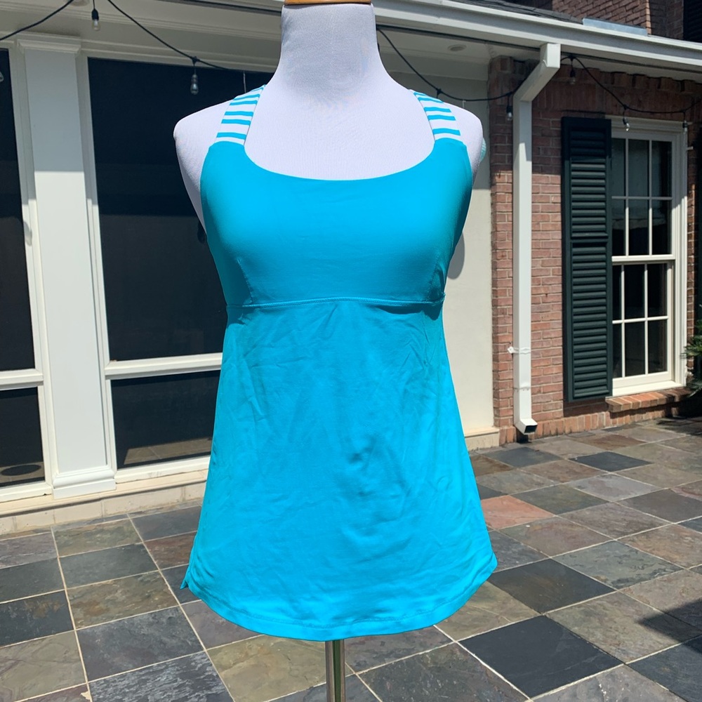 Lululemon Turquoise Striped Athletic Work Out Tank 6